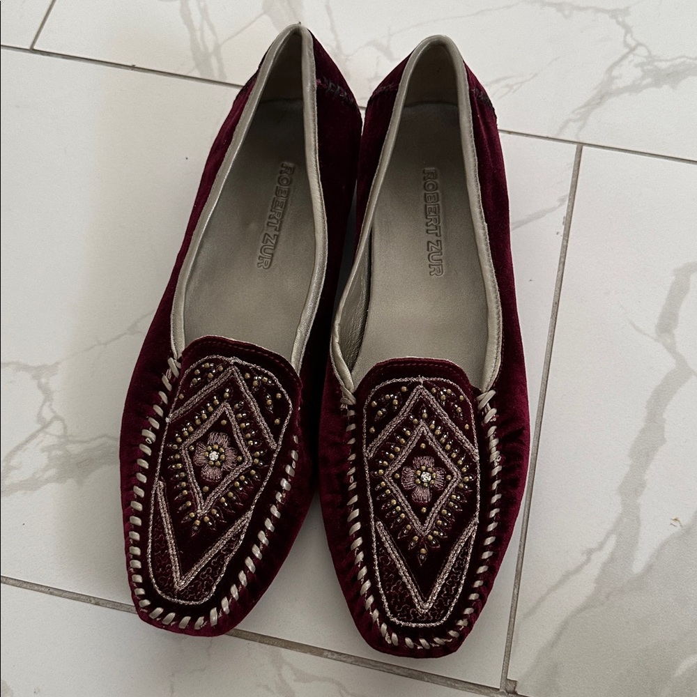 Robert Zur Playa Maroon Velvet Driving Penny Loafers Mocasins Women’s Size 12AA